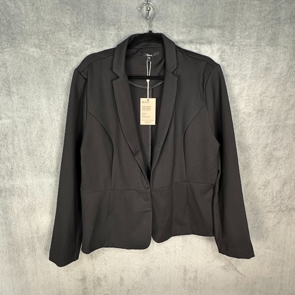 Quince Blazer Womens Extra Large Black Ultra Stretch Ponte Quiet Luxury Preppy